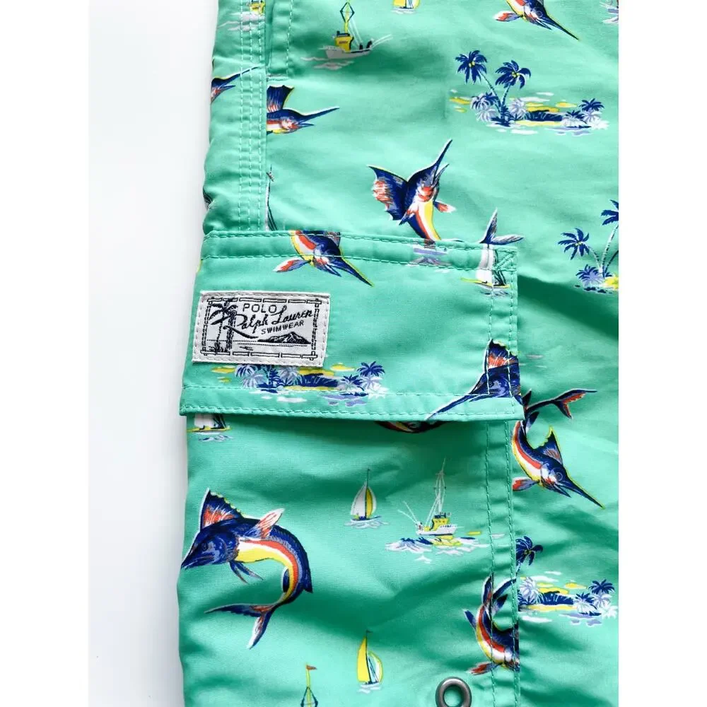Men's Polo Ralph Lauren Teal Sword Fish Swim Trunks Size Medium